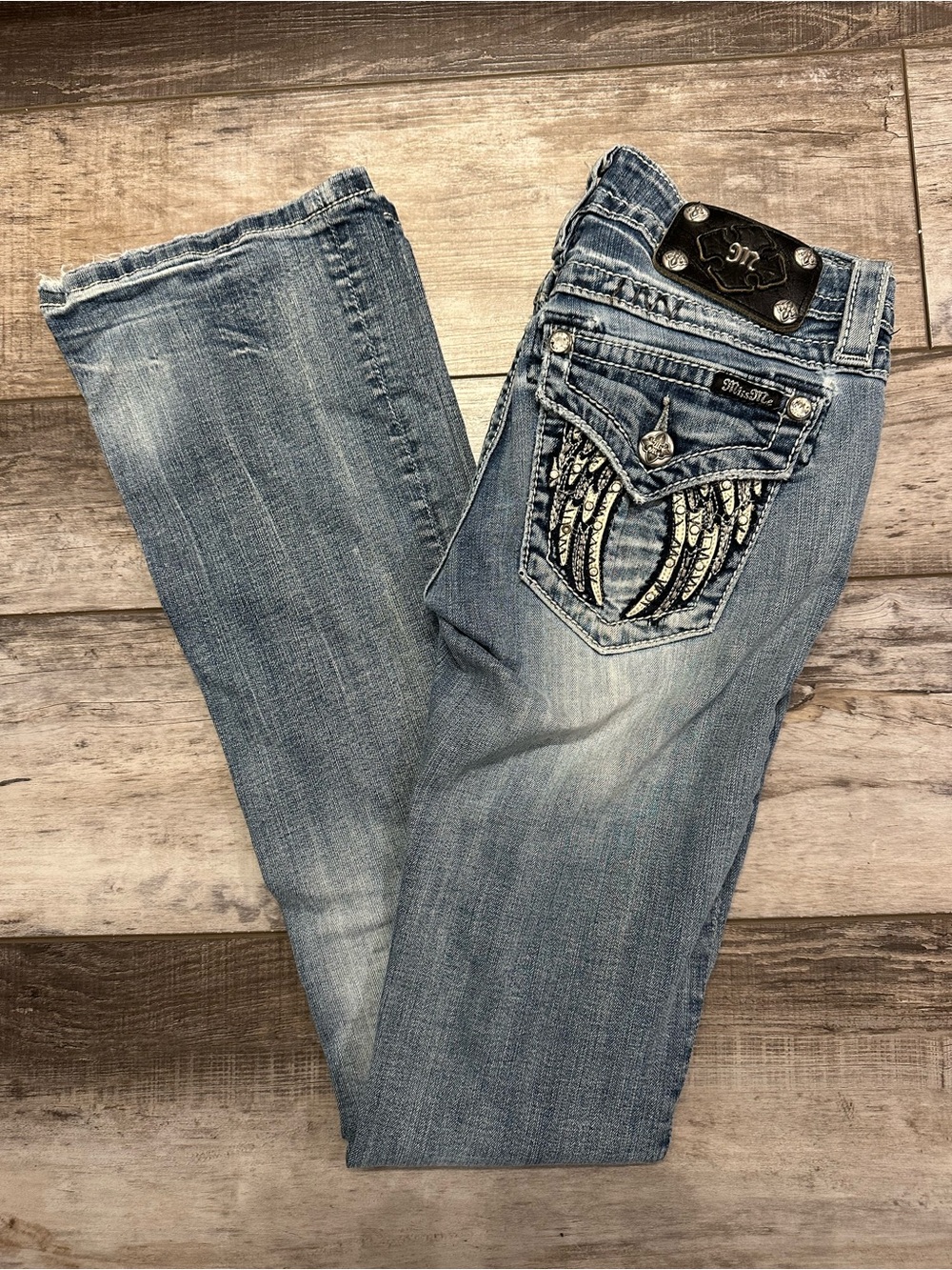 Miss Me Women's Embroidered Light Blue Bootcut Jeans